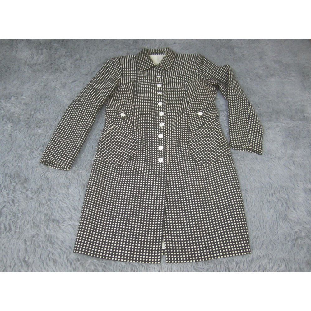 Vesti Coat Womens 14 Black White Polka Dot Long Button Front Pockets Lined